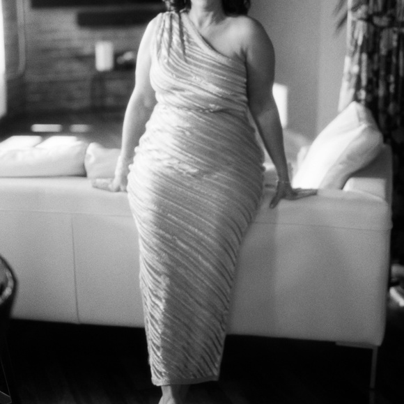 Hervé Leger Woven Metallic One-Shoulder Gown Size L - Picture 6 of 10